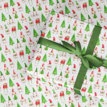 Gnomes At Christmas Wrapping Paper Roll Or Folded, 3 of 3