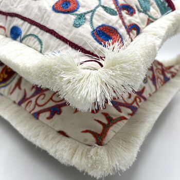 Oblong Silk Embroidered Suzani Cushion Burgundy, 2 of 11