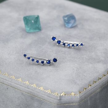 Sterling Silver Sapphire Blue Cz Ear Crawler Earrings, 5 of 10