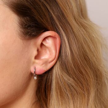 June Huggie Hoop Birthstone Charm Earrings, 4 of 4