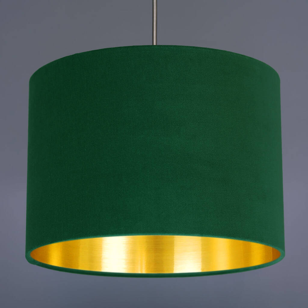 Forest Green Velvet Lampshade Choice Of Metallic Lining By Quirk