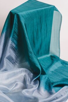 100% Mulberry Silk Scarf, Ombre Emerald Green Grey White, 3 of 6