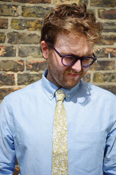 Mens Lime Yellow And White Floral Slim Style Tie, 5 of 11