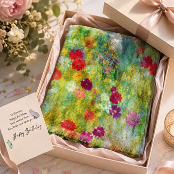 Colourful Wildflower Meadow Scarf Gift For Her — Personalised Gift Card And Gift Box Option, 12 of 12
