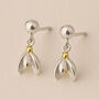 Gold Plated Sterling Silver January Birth Flower Snowdrop Stud Earrings, thumbnail 1 of 6