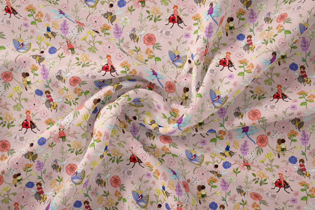 Secret Bug Garden Pink Organic Cotton Fabric, 1 of 3