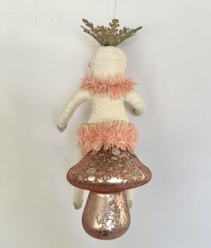 Spun Cotton Christmas Decoration Pink Toadstool Fairy, 3 of 6