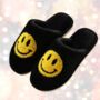 Happy Face Christmas Slippers Black, thumbnail 2 of 6