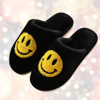 Happy Face Christmas Slippers Black, 2 of 6