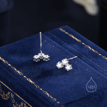 Sterling Silver Tiny Star Aurora Ab Cz Trio Stud Earrings, 7 of 12