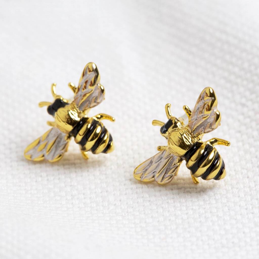 Gold Plated Enamel Bumblebee Stud Earrings By Lisa Angel ...