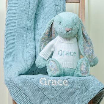 Personalised Sage Toffee Moon Blanket And Blossom Bunny, 2 of 5