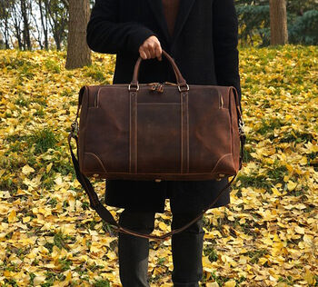 Stitched Detail Genuine Leather Holdall Vintage Look, 8 of 12