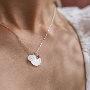 Sterling Silver Esme Birthday Disc And Birthstone Personalised Necklace, 4 of 12