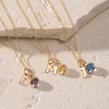 Yellow Gold Initial And Cz Birthstone Necklace, 7 of 11