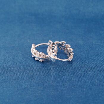 Silver Cz Leaf Hoop Earrings, 925 Sterling Silver, 4 of 7