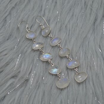 Rainbow Moonstone Dangle Sterling Silver Earrings, 6 of 9