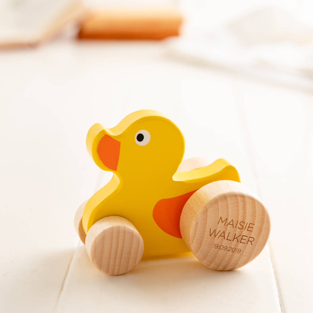Personalised Push Along Wooden Duck Toy, 1 of 4