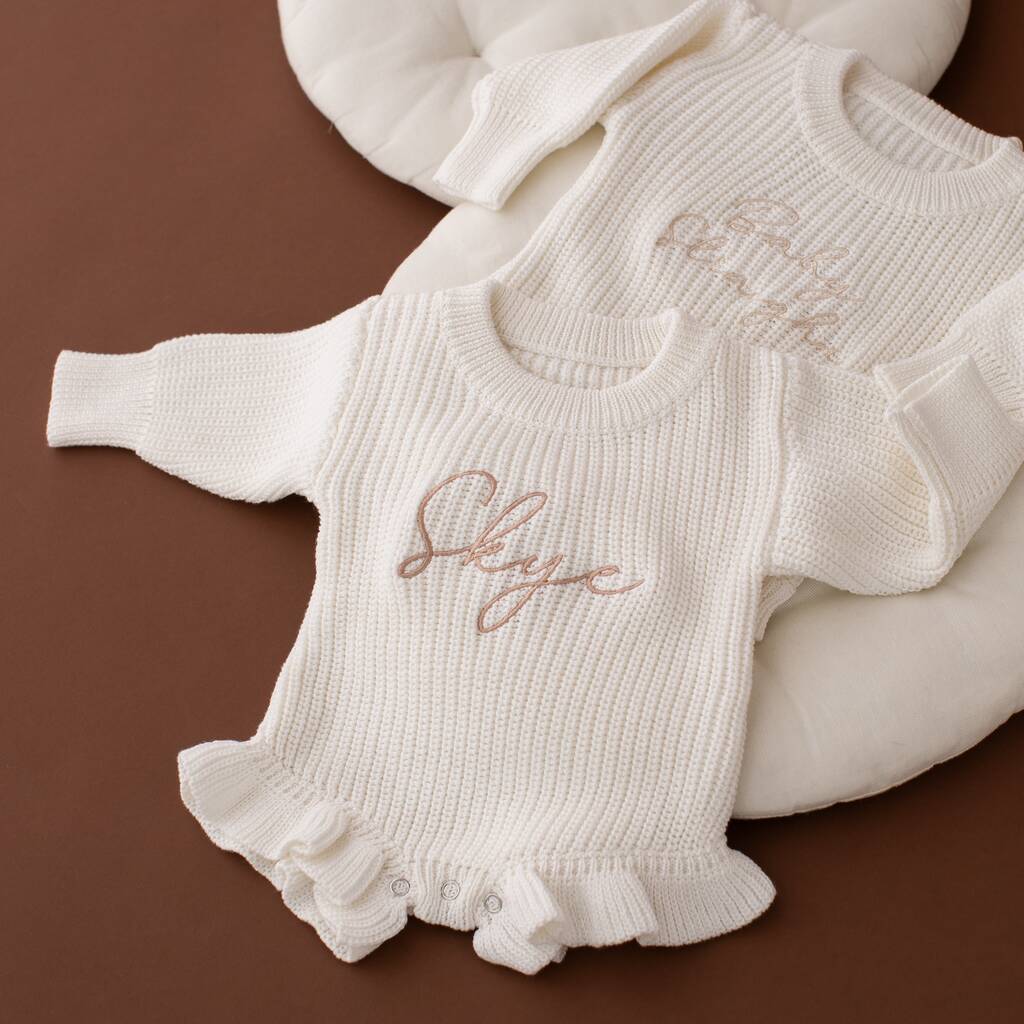 Personalised Knitted Baby Girls Romper, 1 of 3