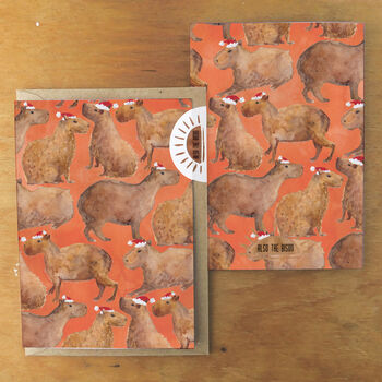 Chill Of Christmas Capybaras Print Greetings Card, 3 of 7