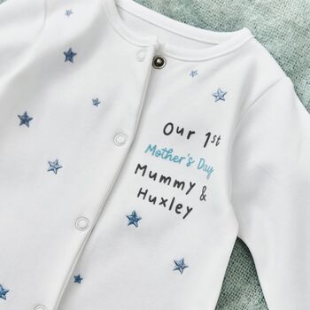 Personalised Our 1st Mother's Day Blue Star Sleepsuit, 3 of 4