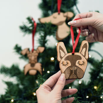 Dog Breed Wooden Natural Hanging Christmas Decoration, 3 of 12