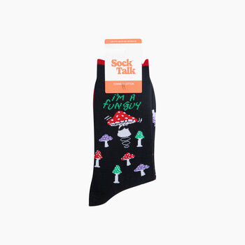 Fun Guy Mushroom Combed Cotton Novelty Socks In Black, 4 of 4