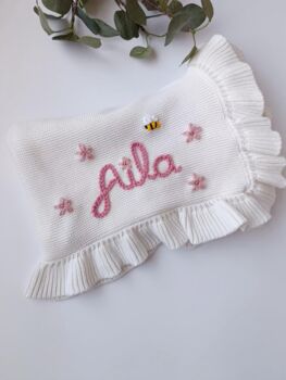Personalised Frill White Blanket,Baby Gift, 2 of 6
