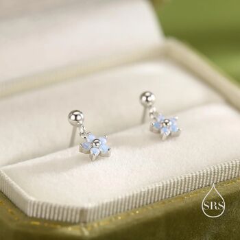 Dainty Cz Flower Drop Stud Earrings In Sterling Silver, 2 of 12