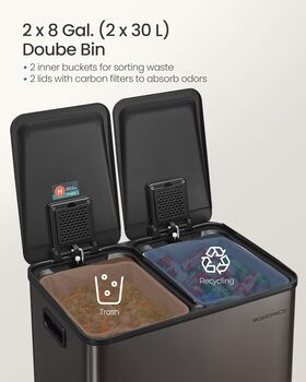 Dual Compartment Kitchen Bin Pedal Trash Can, 3 of 7