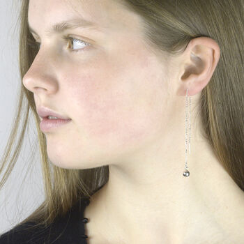 Sterling Silver Ear Threader Long Ball Earrings, 2 of 3