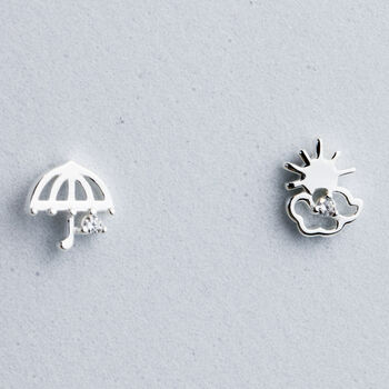 Sterling Silver Umbrella And Sun Stud Earrings, 2 of 4