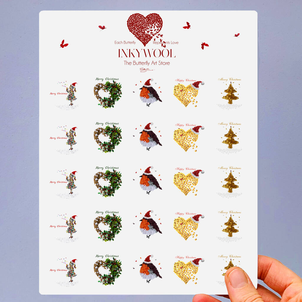 Butterfly Christmas Stickers Five Designs, 25 Stickers, 1 of 9