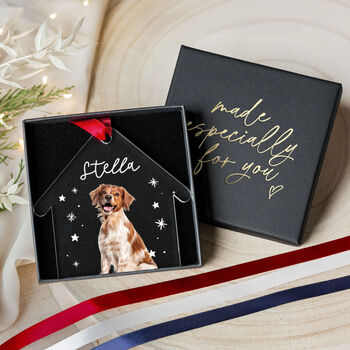 Personalised Dog Photo Acrylic Ornament With Name, 4 of 8