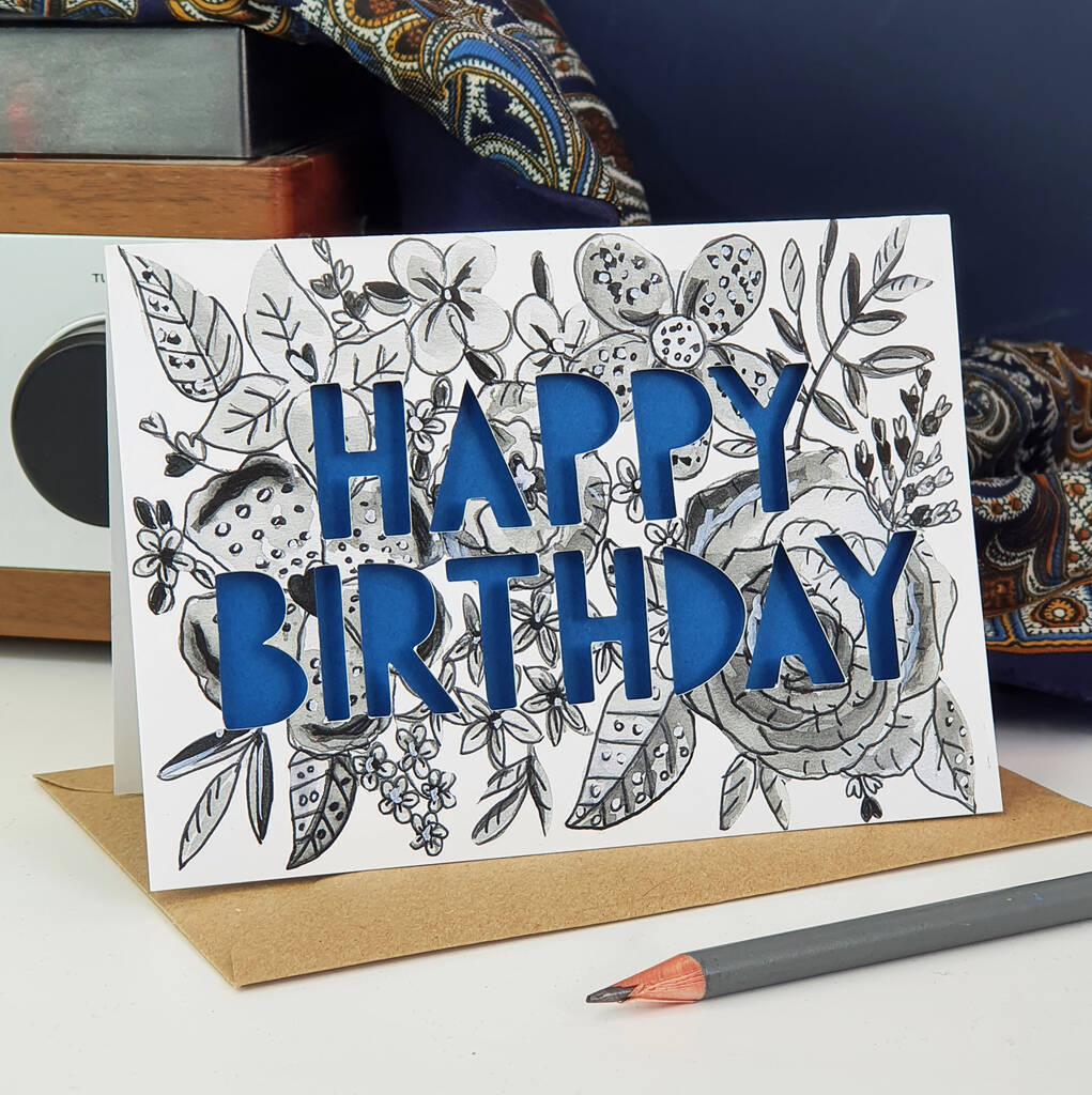Monochrome Floral Paper Cut Birthday Card, 1 of 9