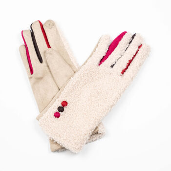 Cream Boucle Gloves With A Pop Of Colour, 2 of 5