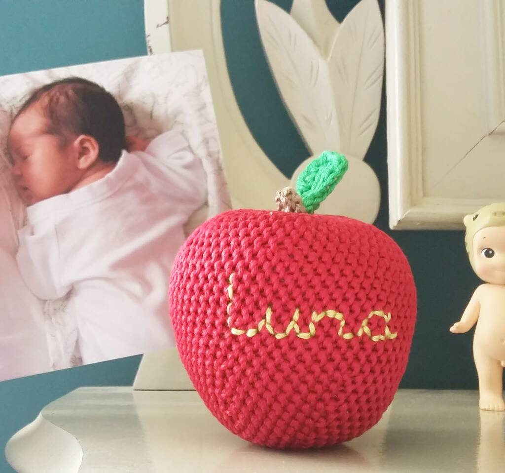 Personalised Crochet Apple New Baby Gift, 1 of 3