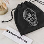 Blue Vein Stone Crystal Gua Sha With Black Skull Pouch, thumbnail 3 of 3