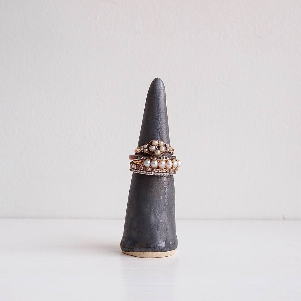 Handmade Metallic Black Ceramic Ring Holder Cones By Kabinshop ...