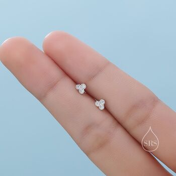 Extra Tiny Three Cz Screw Back Earrings In Sterling Silver, 6 of 11
