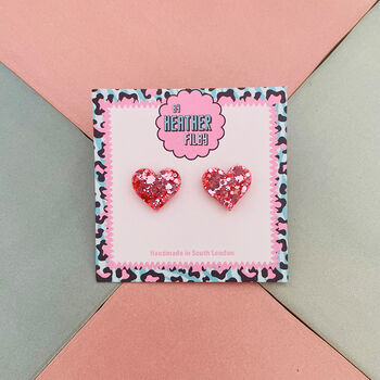 Love Heart Glitter Resin Stud Earrings Pink, Hot Pink, Red, Gold And Silver, 5 of 12