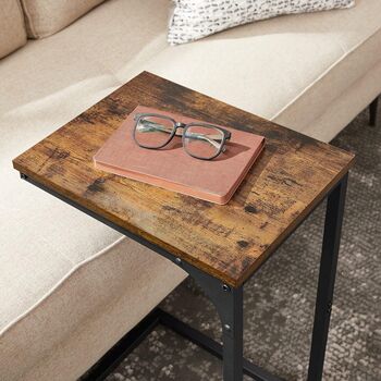 C Shaped Industrial Side Table With Metal Frame, 5 of 10