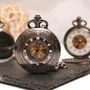 Engraved Black Plated Pocket Watch Intricate Design, thumbnail 4 of 6