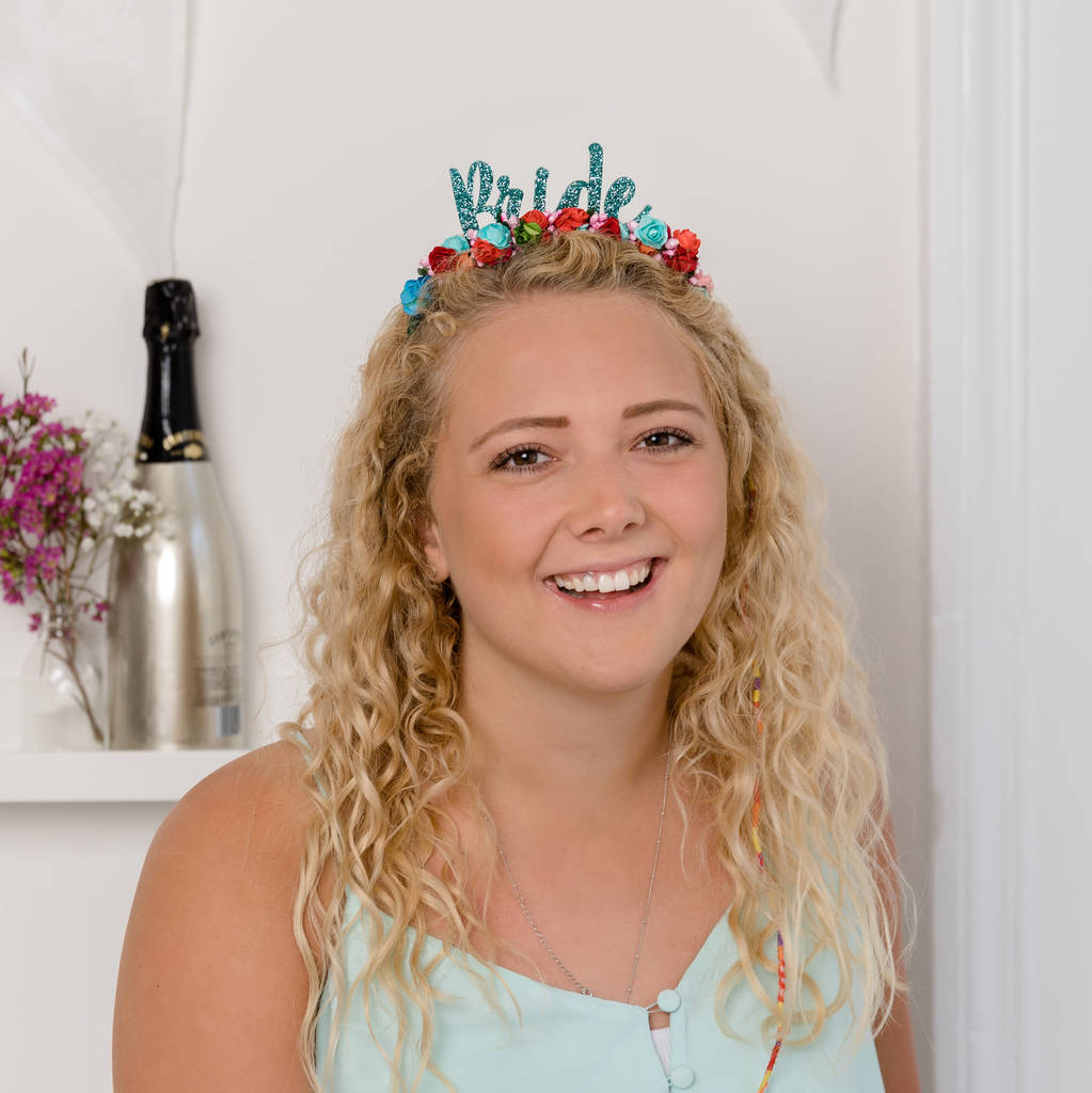 'Bride' Hen Party Colourful Floral Crown, 1 of 5