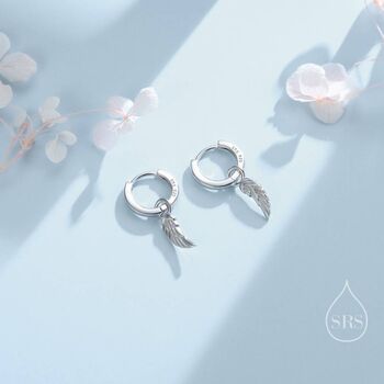 Sterling Silver Tiny Angel Wing Huggie Hoop Earrings, 2 of 10