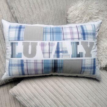 Memory Pillow, Keepsake Gift, Custom Made From Adult Clothes. Dads Shirts, Personalised Cushion, Decorative Patchwork Pillow, 8 of 12