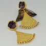 Raw Purple Amethyst Gold Drop Earrings, thumbnail 1 of 3
