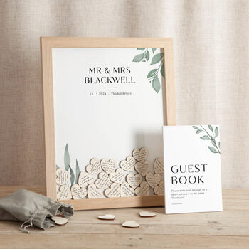 Watercolour Leaves Drop Top Frame Wedding Guest Book, 4 of 5