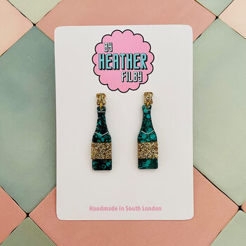 Champagne Bottle Glitter Resin Earrings / Bachelorette Party / Bridal Shower Jewellery / Graduation And Promotion Gift / New Year's Eve Earrings, 2 of 5
