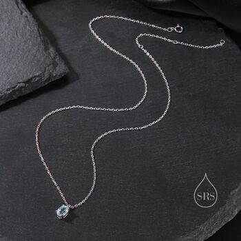 Tiny Genuine Blue Topaz Crystal Oval Pendant Necklace, 4 of 10